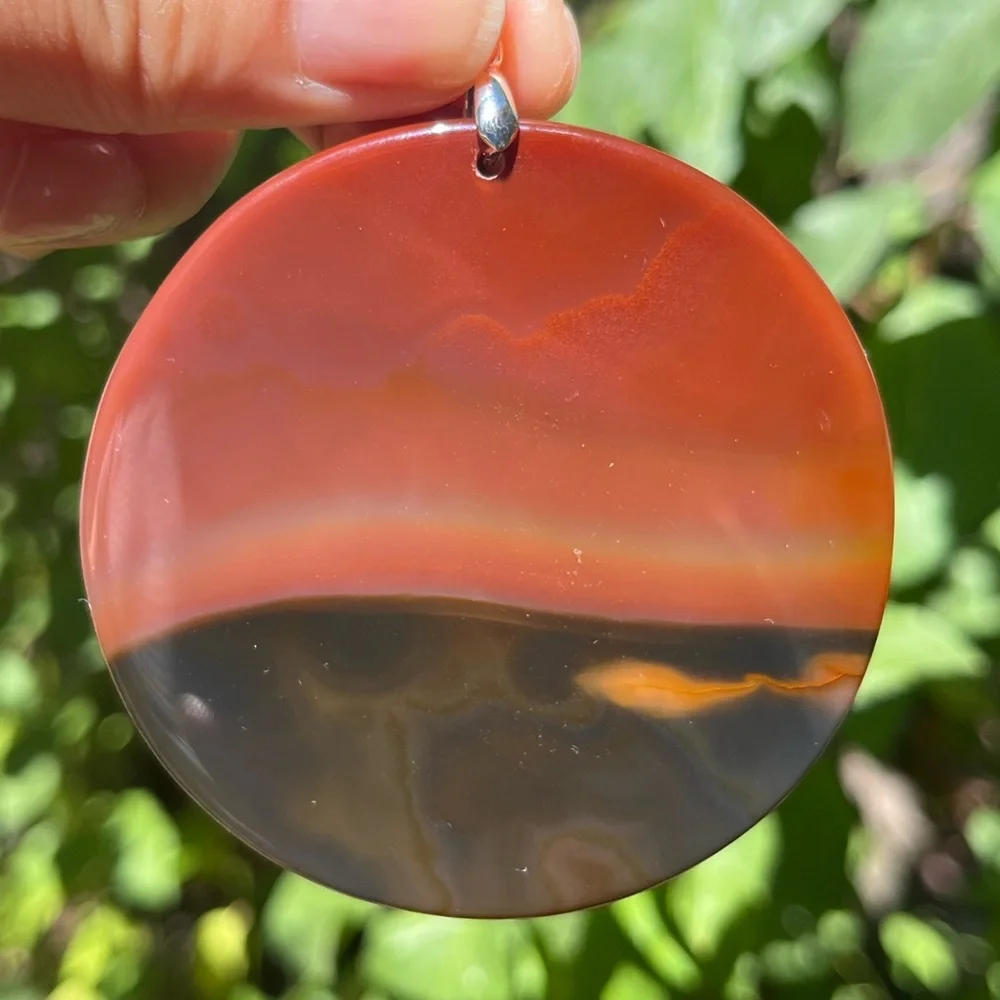 Huge sterling silver 925 stamped round scenery agate pendant 1341‎